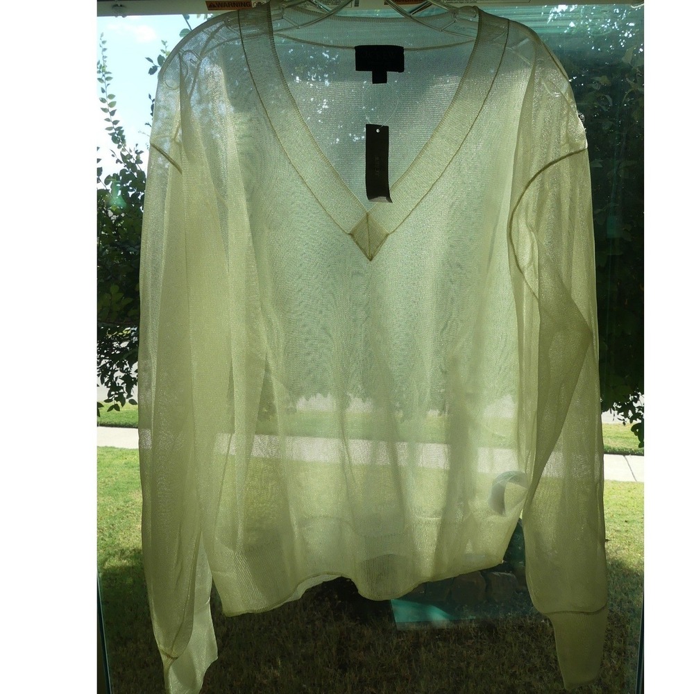 J.Crew Collection Sheer Metallic V-Neck Top Gold BZ506 Size XL New Shimmer Layer